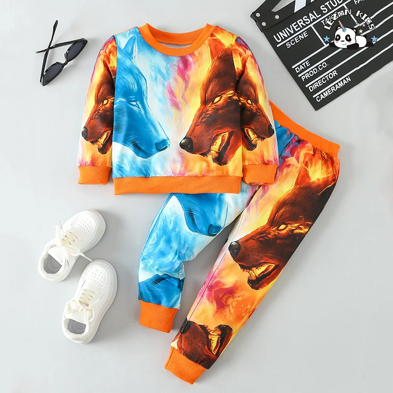 LEZONKIDS - High Quality Two-piece Sports Style Printing Fashionable Children Clothing Boys Sweatshirt Set